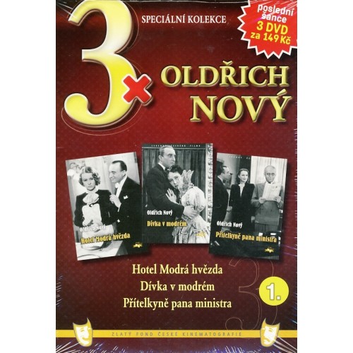 3x Oldřich Nový 1: Hotel Modrá hvězda, Dívka v modrém, Přítelkyně pana ministra / papírové pošetky / (3DVD) - DVD