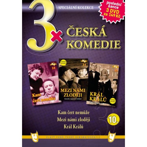 3x Česká komedie 10: Kam čert nemůže, Mezi námi zloději, Král Králů / papírové pošetky / - DVD