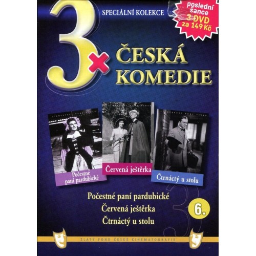 3x Česká komedie 6: Počestné paní pardubické, Červená ještěrka, Čtrnáctý u stolu / papírové pošetky / 