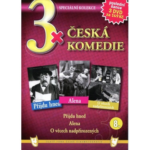 3x Česká komedie 8: Přijdu hned, Alena, O věcech nadpřirozených / papírové pošetky / - DVD