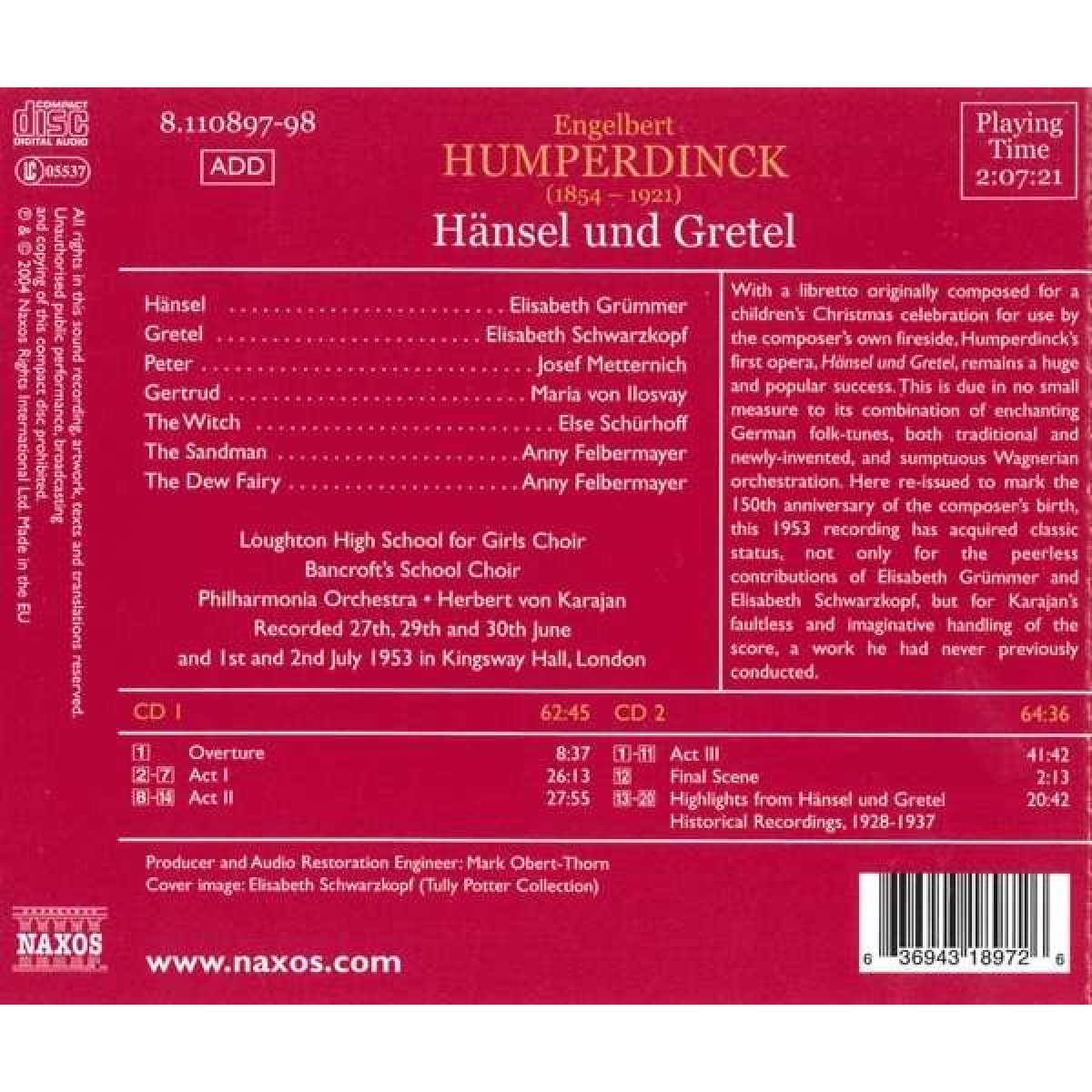 Hansel Und Gretel 1953 (2x CD)